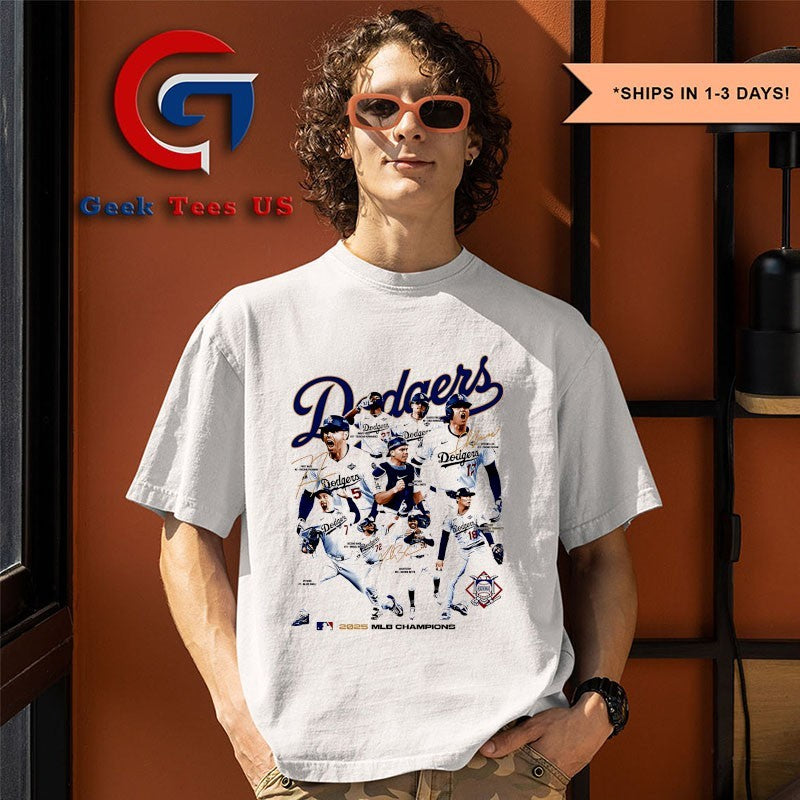 Los Angeles Dodgers baseball back to back 2025 MLB Champions signature shirt