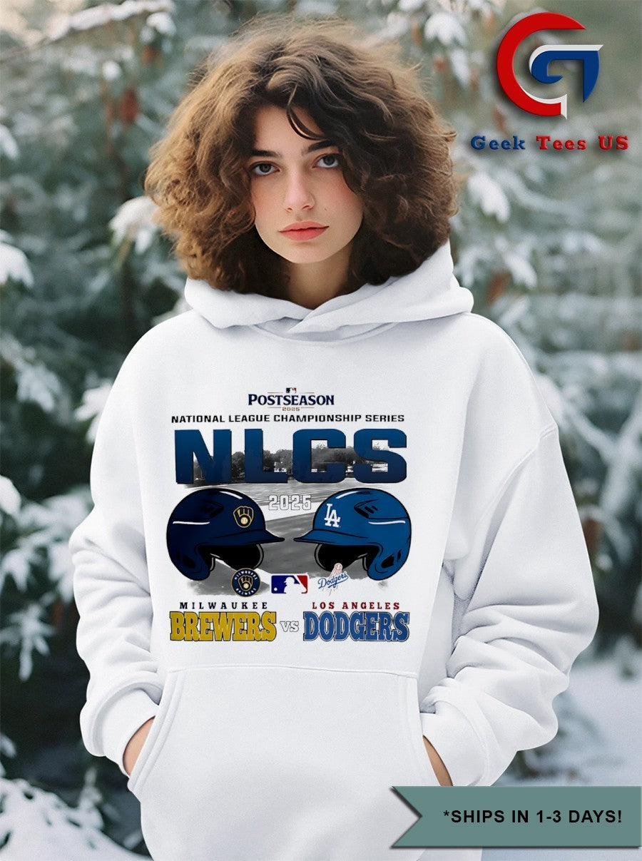 Los Angeles Dodgers vs Milwaukee Brewers MLB 2025 National League Championship Series helmet shirt