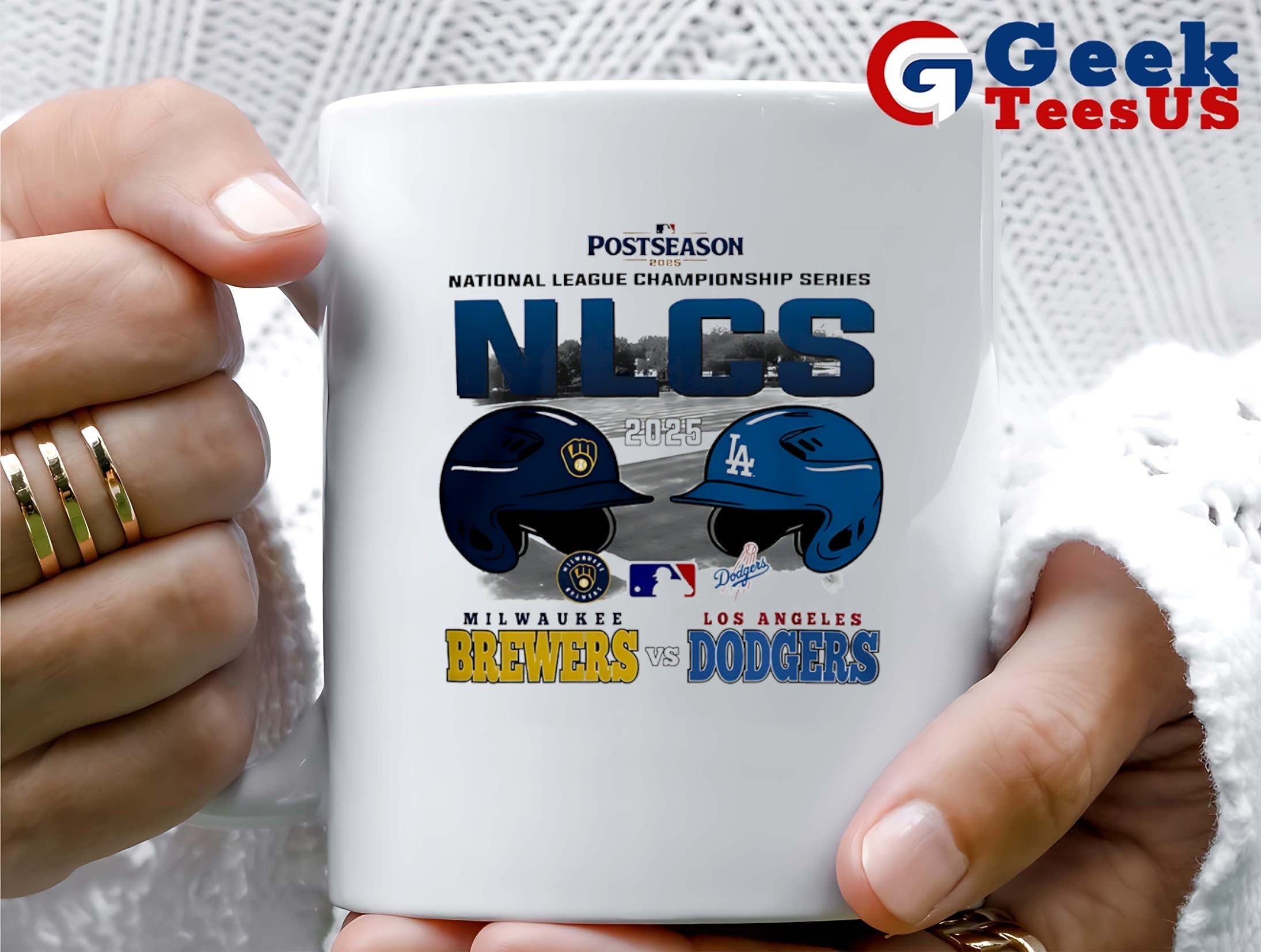 Los Angeles Dodgers vs Milwaukee Brewers MLB 2025 National League Championship Series helmet shirt