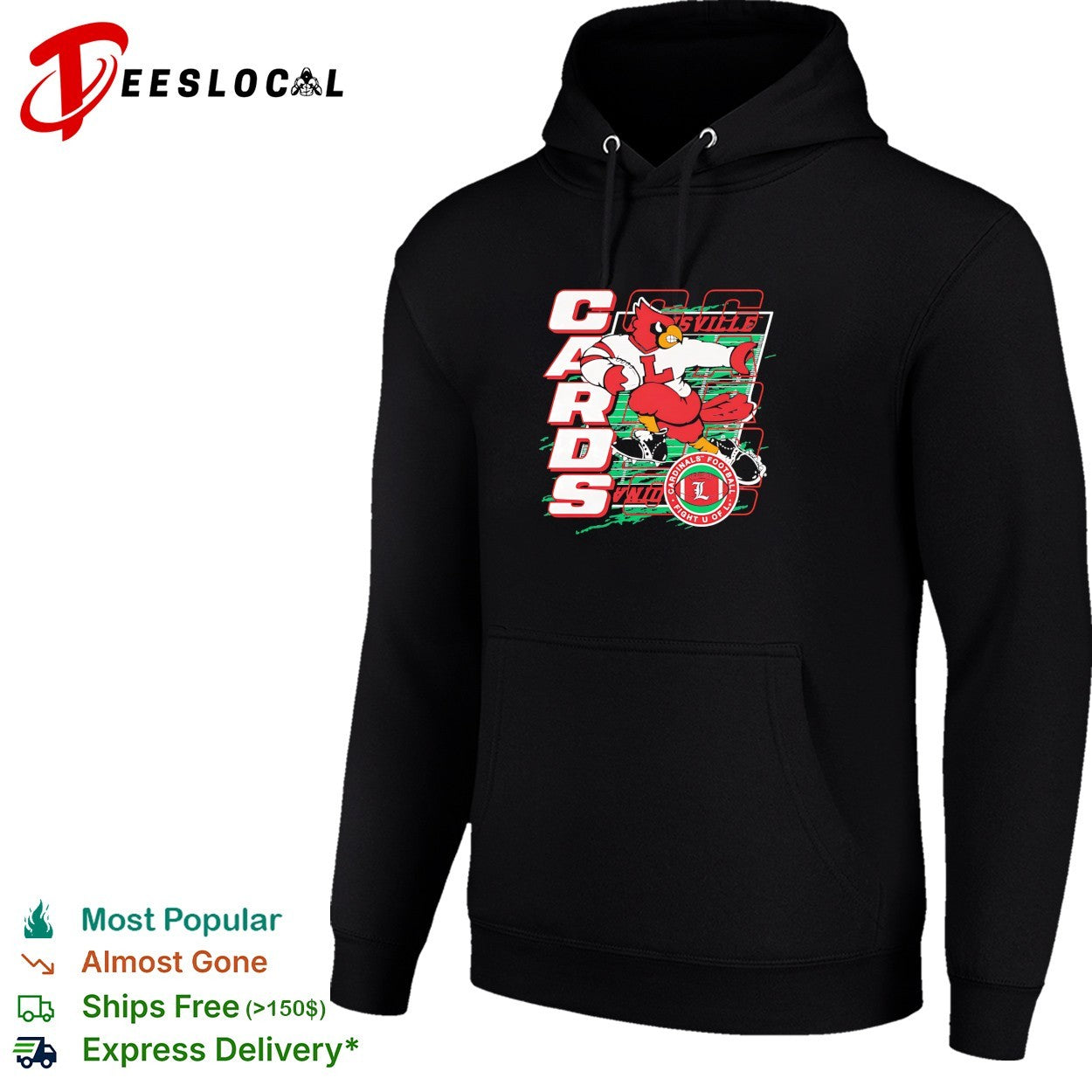 Louisville Cardinals Cards mascot running with football field fight U of L shirt
