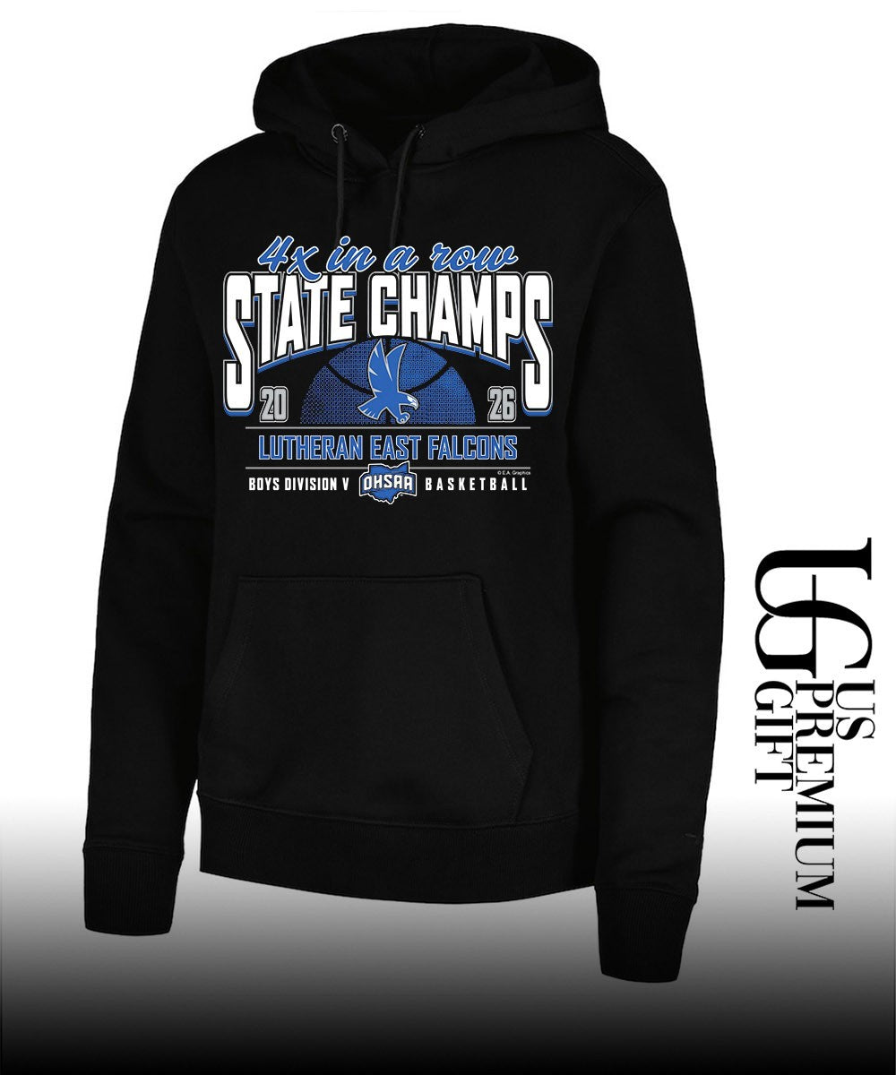 Lutheran East Falcons 2026 OHSAA Boys Basketball D5 4x in a Row State Champions shirt