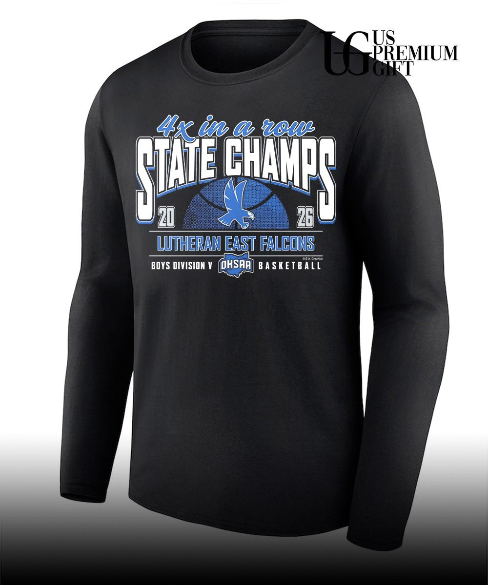 Lutheran East Falcons 2026 OHSAA Boys Basketball D5 4x in a Row State Champions shirt