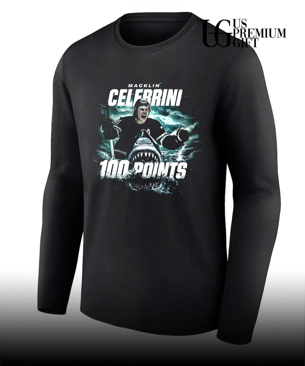 Macklin Celebrini 100 Points San Jose Sharks hockey shirt