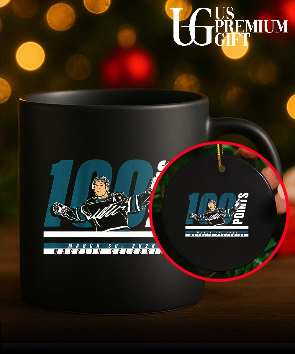 Macklin Celebrini 100 points San Jose Sharks NHL 2026 signature shirt