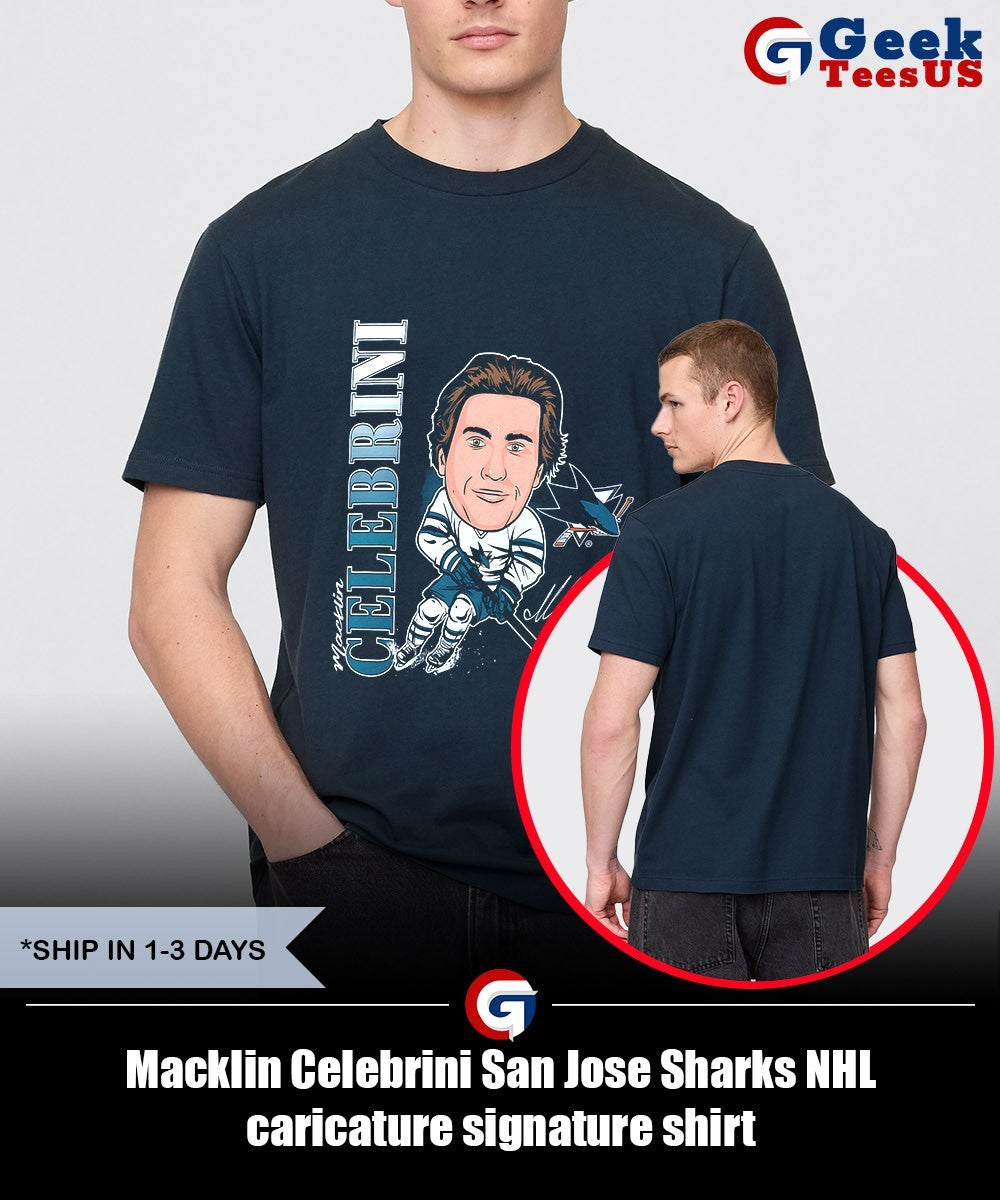 Macklin Celebrini San Jose Sharks NHL caricature signature shirt