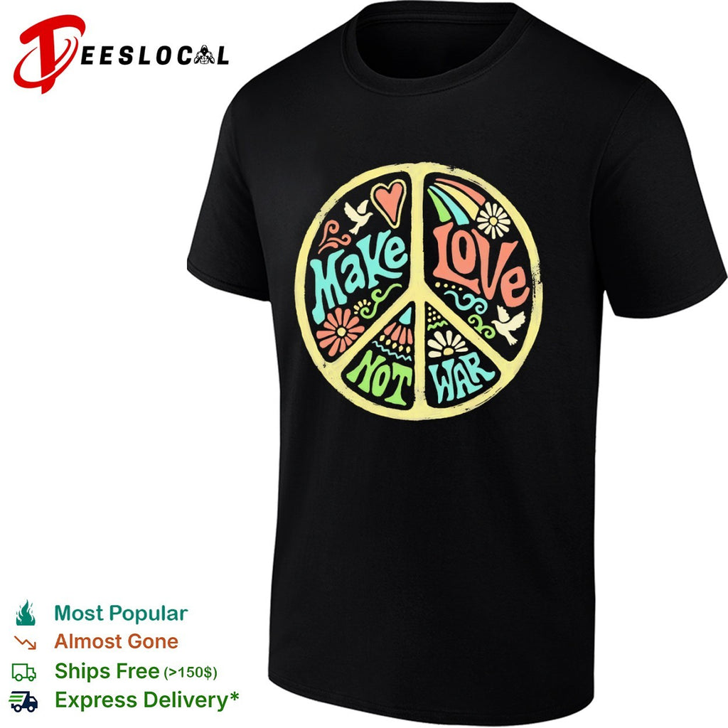Make Love Not War Peace Sign Floral Rainbow Dove Retro Inspired shirt