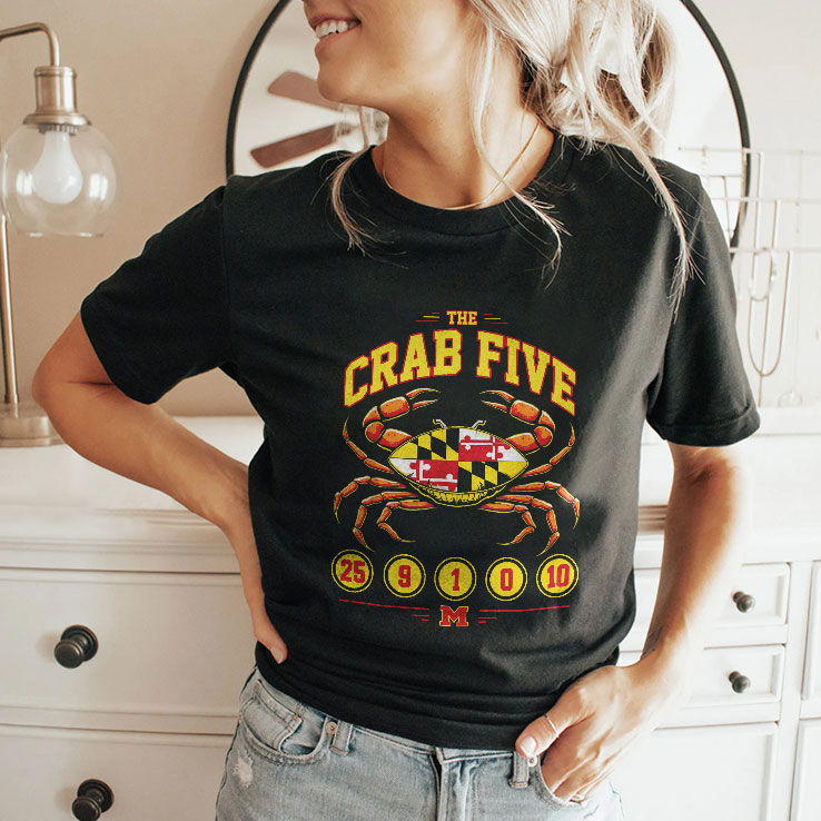 Maryland Basketball Crab Five Flag 25 9 1 0 10 T Shirt