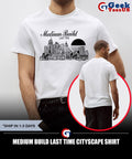 Medium build last time cityscape shirt