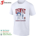 Megan Rapinoe USWNT portrait celebrating with raised arm Playa Society shirt