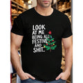 Men'S  Christmas Graphic T-Shirt - Funny Holiday Saying - Black Shirt With Red & Green Accents - Casual Christmas Party Outfit - Big & Tall Men'S Summer Tee - Everyday Festive Apparel, Christmas T Shirt, Holiday Themed Clothing, Adult Men
