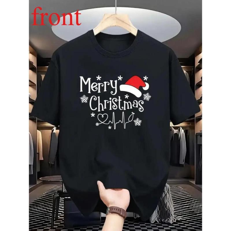 Men'S Christmas T-Shirt - Holiday Party Shirt with Merry Christmas Text - Lightweight Breathable Fabric for Christmas Events, Office, Home - Easy-care Casual Tee For Men, Christmas Shirts, Seasonal Clothing, Festive Design, Comfortable Fit