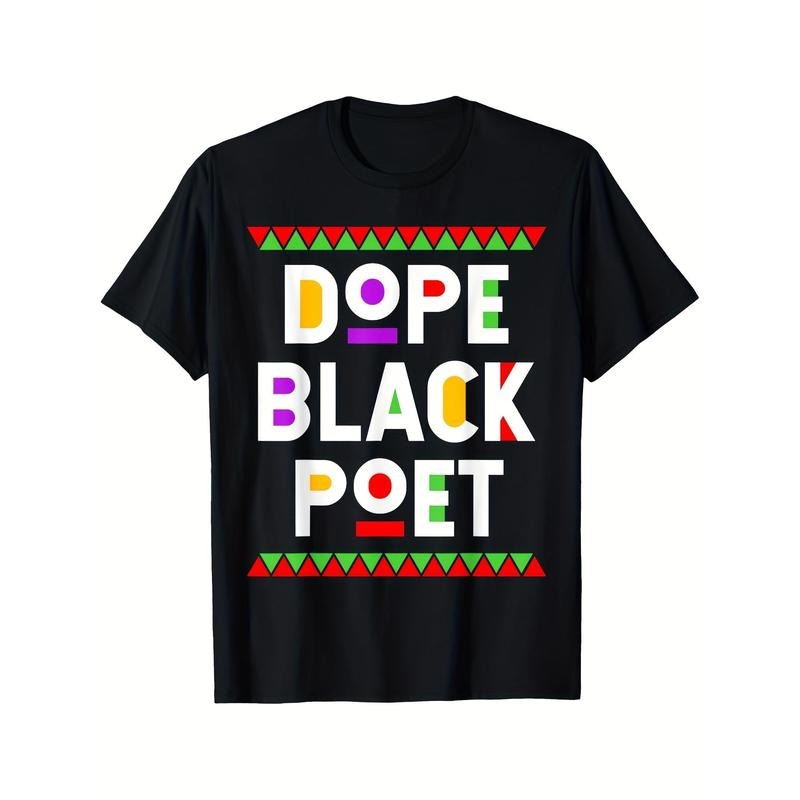 Men's  Graphic T-Shirt - African American Pride Bold Colorful Lettering with Geometric Patterns, Short Sleeve Round Neck Casual Tee, Machine Washable Regular Fit Novelty Top, Seasonal Fashion, Festive Design, Vibrant Print, Comfortable Clothing style 02