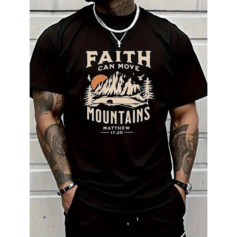 Men's Cotton T-Shirt - Inspirational Biblical Print, Round Neck Short Sleeve Casual Tee, Black with White Lettering, Seasonal Trendy High Street Fashion, Casual Wear | Faith Inspired Design | Comfortable Fit