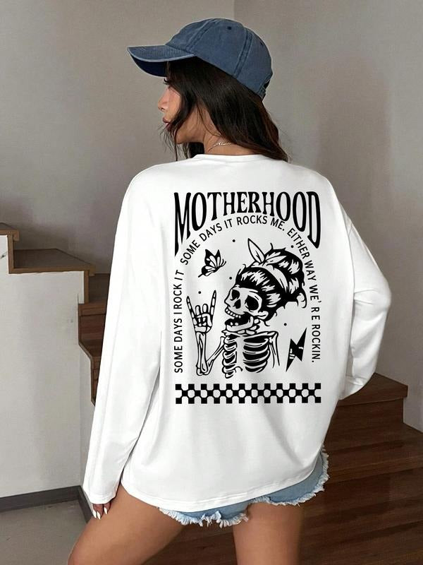 Men's Skull Letter Butterfly Print Loose Fit T-Shirt, Y2K Minimalist Long Sleeve Streetwear, Casual Summer Comfortable Unique Design