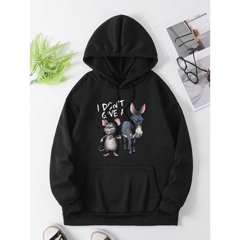 Mens Black Oversized Graphic Hoodies Sweatshirts Fall Fashion Pullover Sweaters Winter Casual Clothes  I Dont Give A Rat And Donkey Men's Letter & Graphic Print Long Sleeve Drawstring Hoodie Fall Clothes Funny Party Gift For Men Women Size S-3XL