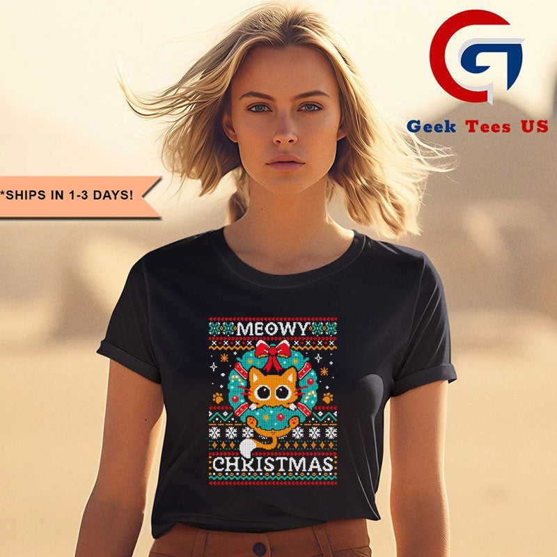 Meowy wreath ugly Christmas 2025 shirt