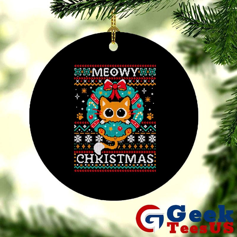 Meowy wreath ugly Christmas 2025 shirt