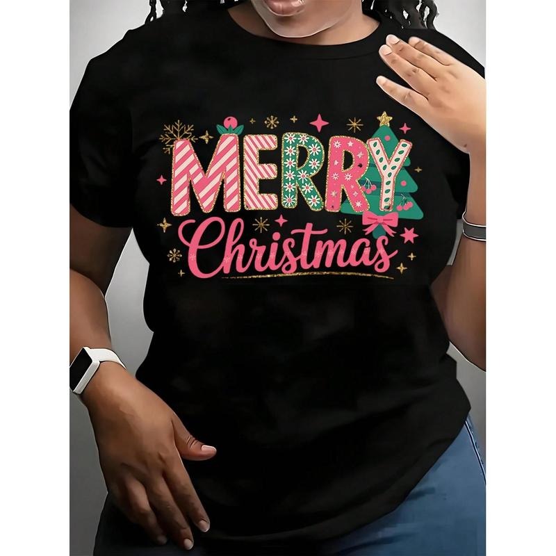 Merry Christmas T-Shirt For Women - Festive Holiday Graphic Tee With Colorful Snowflakes And Christmas Tree Design - Perfect For Christmas Party, Winter Celebration, Or Xmas Gift,220g
