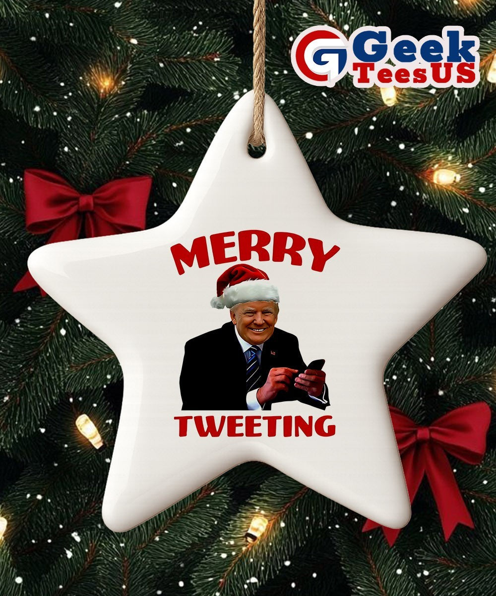 Merry Tweeting Santa hat Trump Christmas Ornament