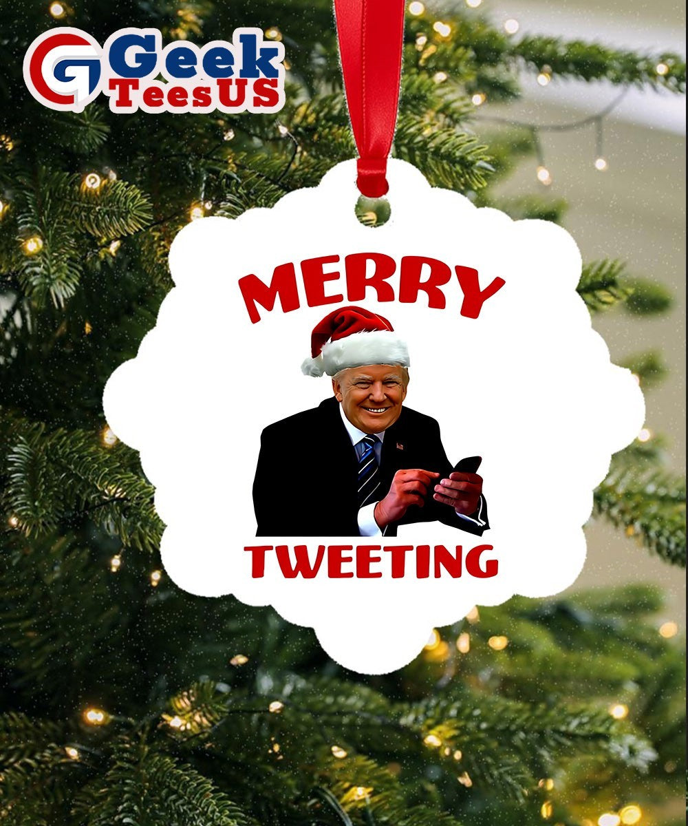 Merry Tweeting Santa hat Trump Christmas Ornament