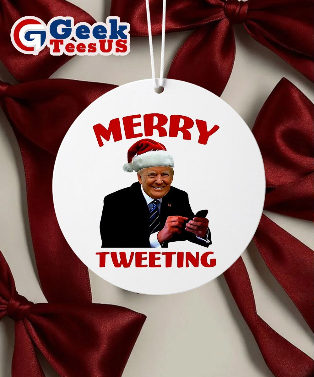 Merry Tweeting Santa hat Trump Christmas Ornament