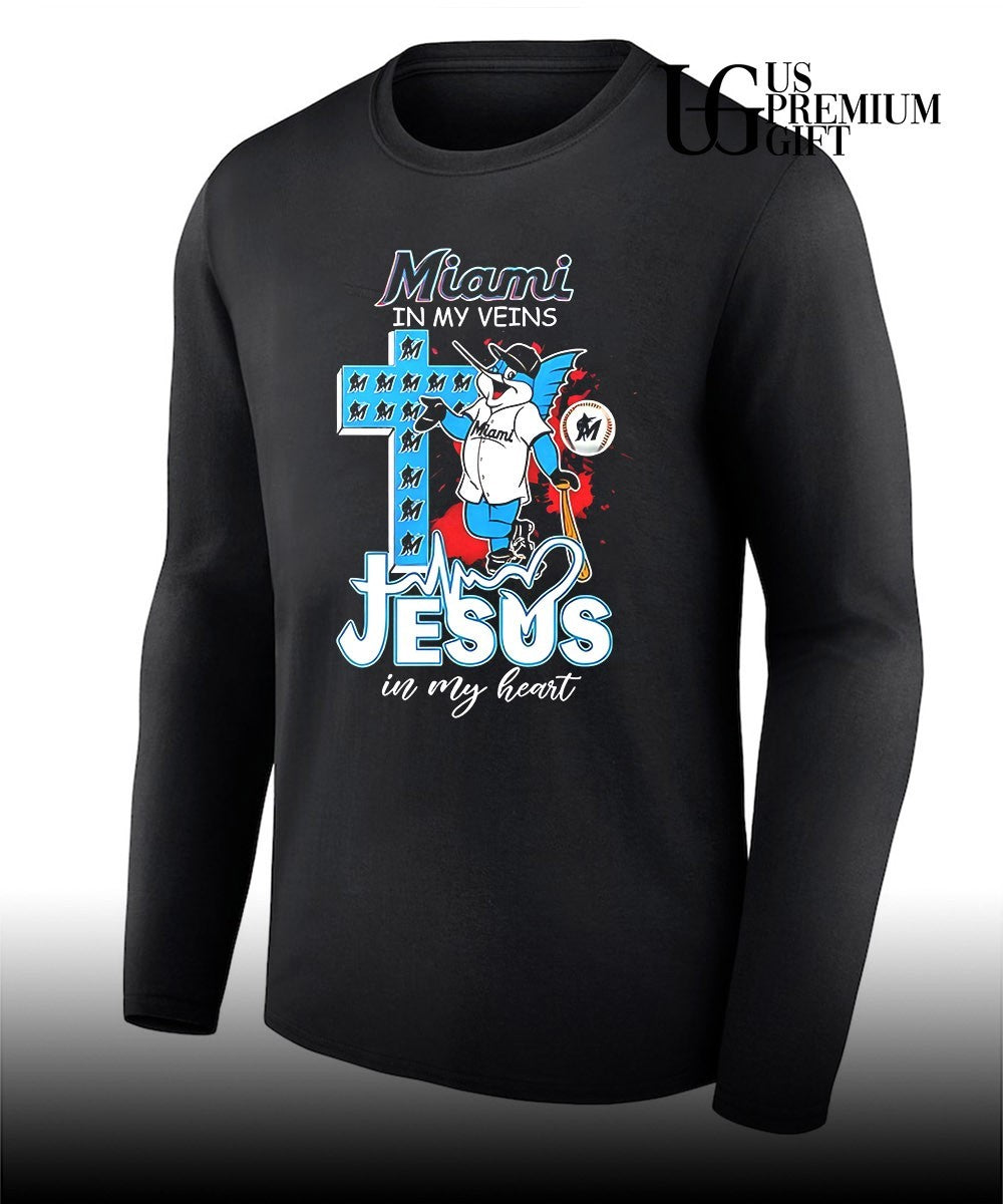 Miami Marlins In My Veins Jesus In My Heart mascot shirt
