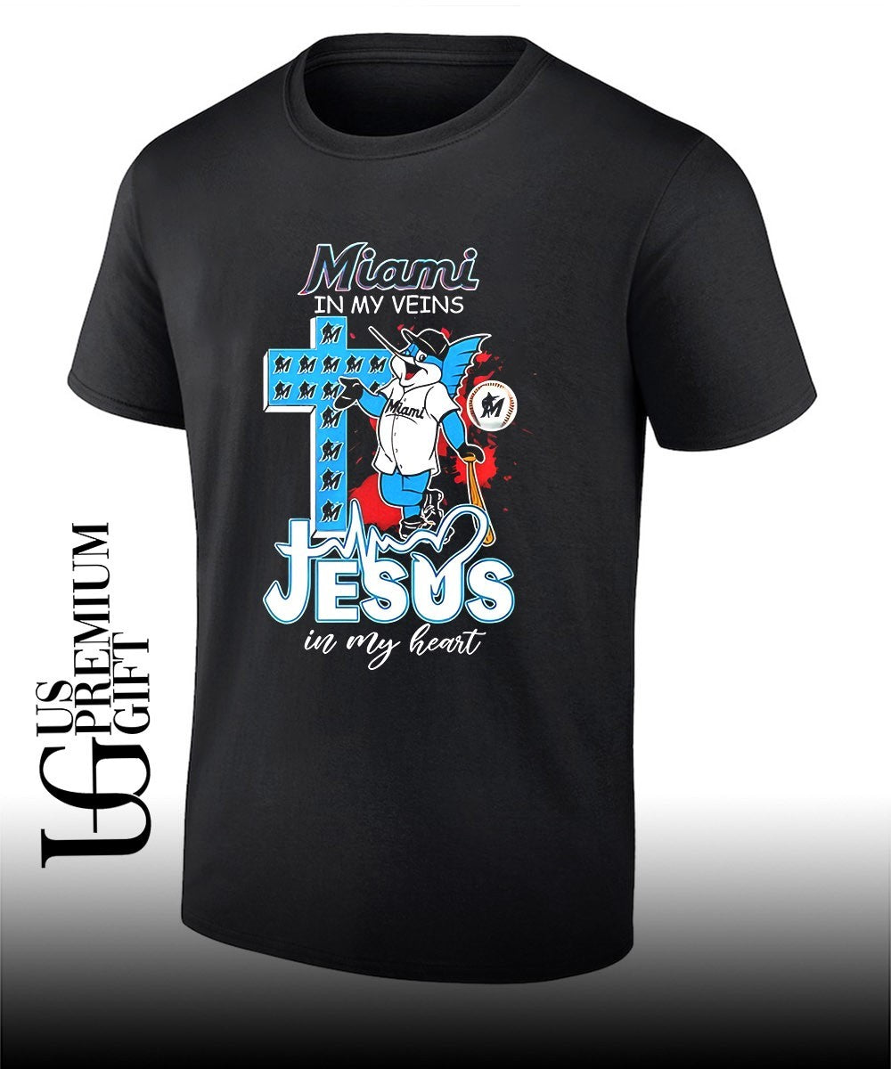 Miami Marlins In My Veins Jesus In My Heart mascot shirt