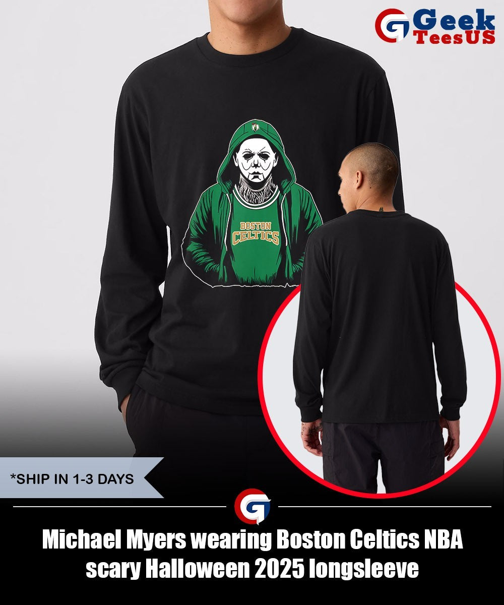Michael Myers wearing Boston Celtics NBA scary Halloween 2025 shirt