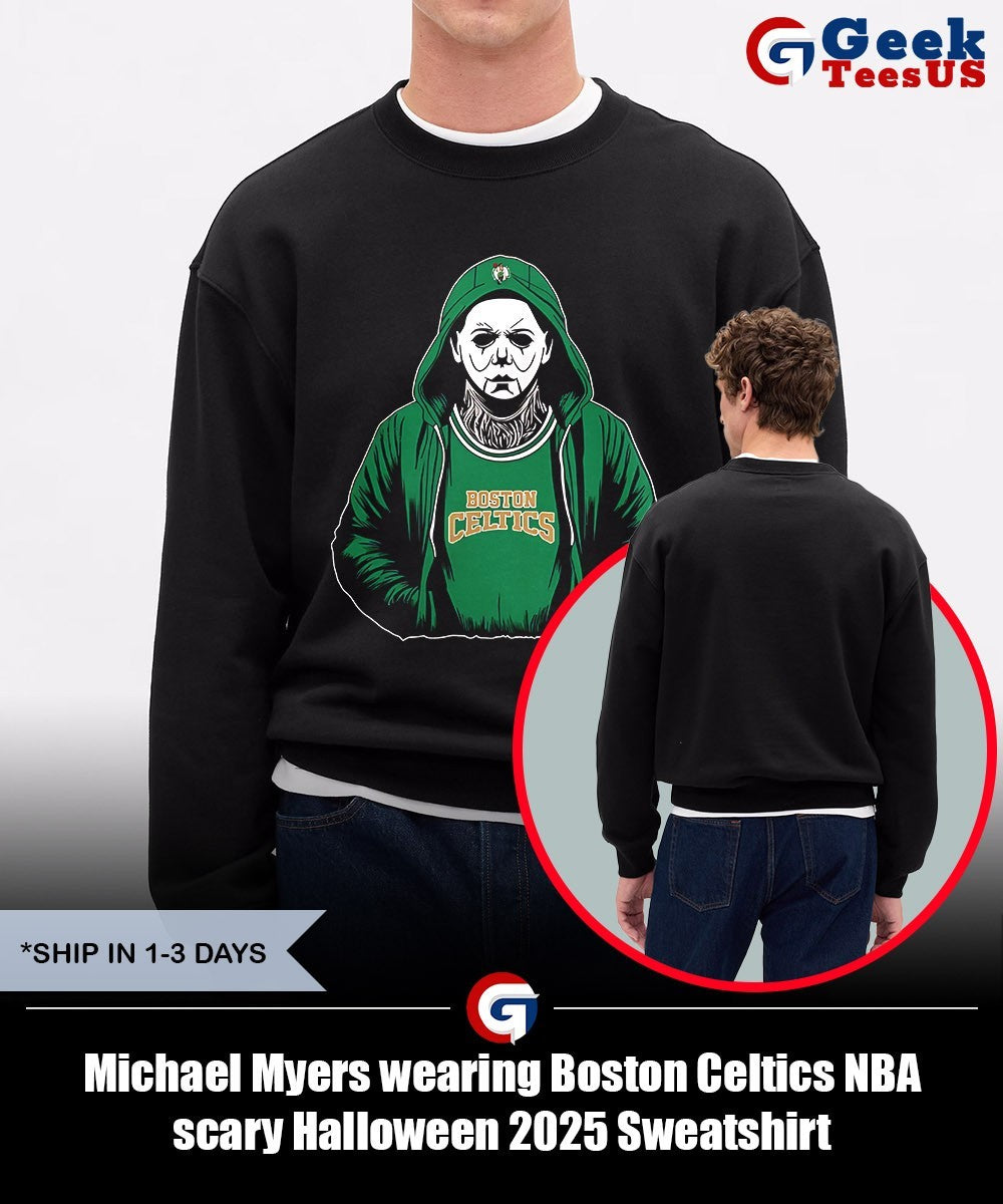 Michael Myers wearing Boston Celtics NBA scary Halloween 2025 shirt