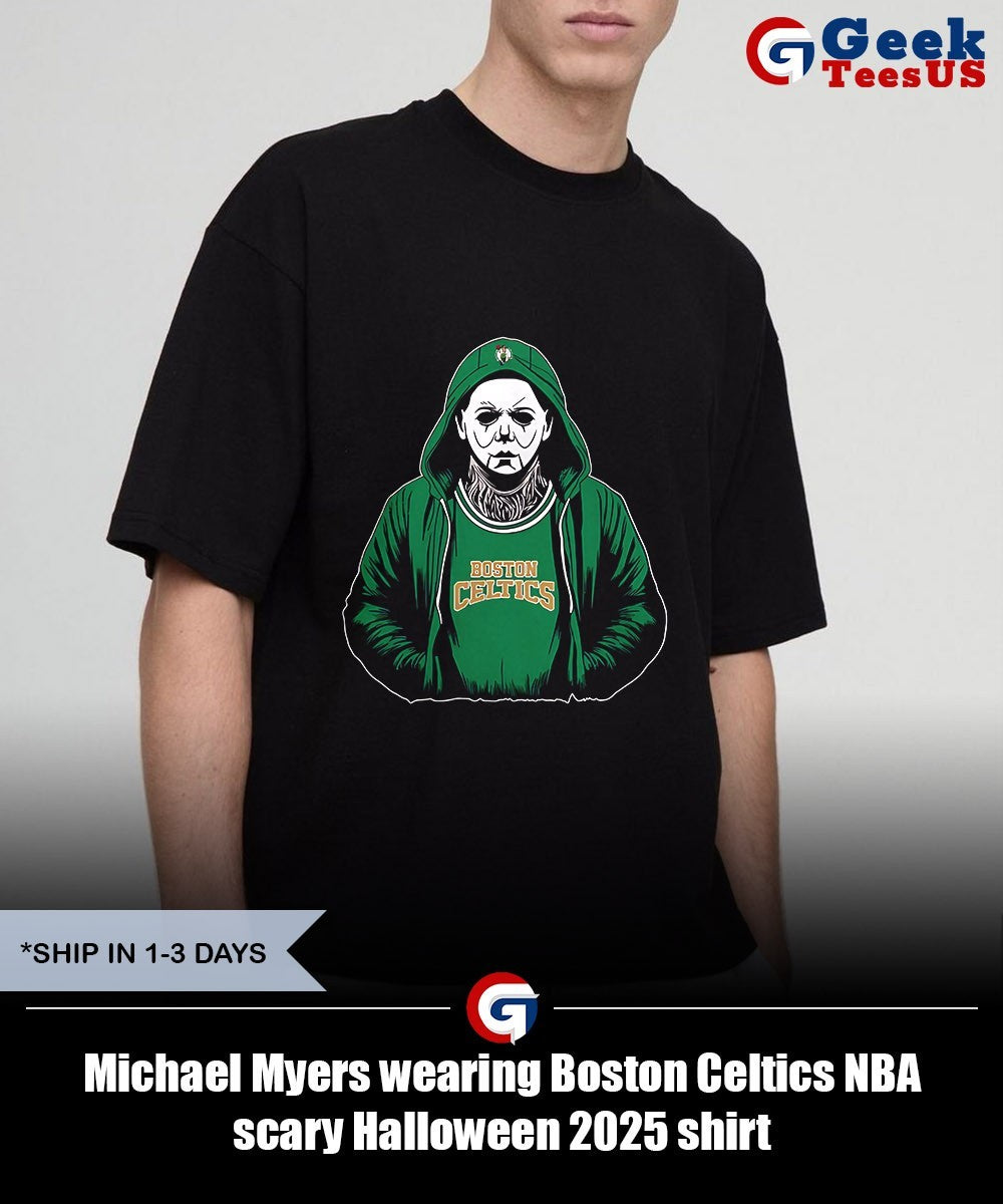 Michael Myers wearing Boston Celtics NBA scary Halloween 2025 shirt