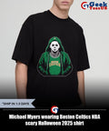 Michael Myers wearing Boston Celtics NBA scary Halloween 2025 shirt