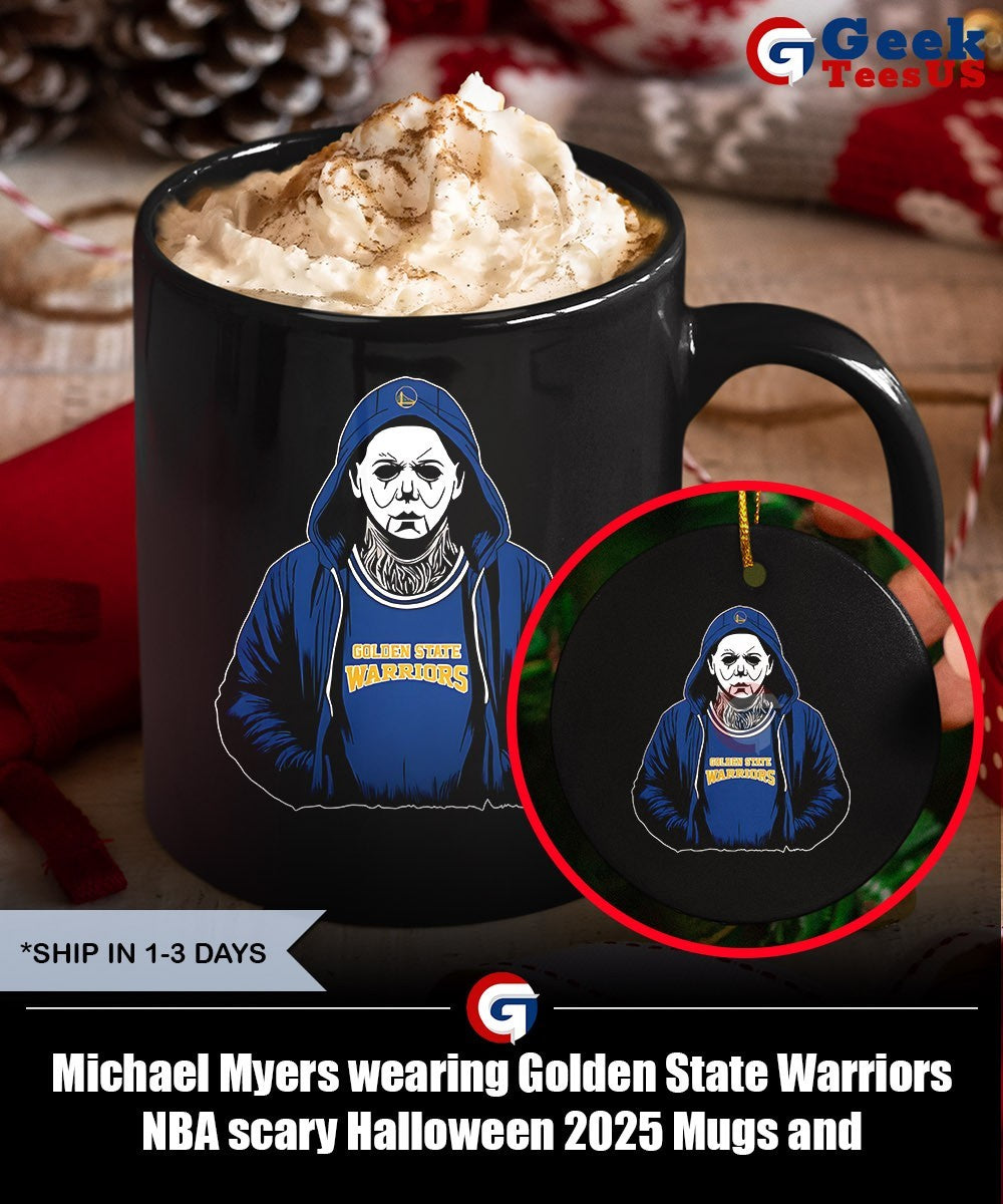 Michael Myers wearing Golden State Warriors NBA scary Halloween 2025 shirt