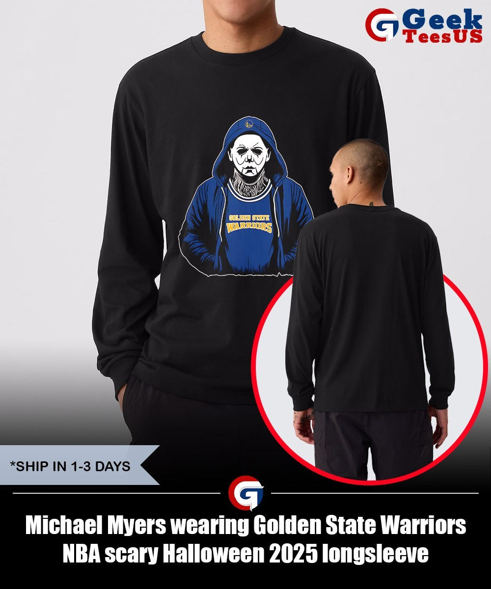 Michael Myers wearing Golden State Warriors NBA scary Halloween 2025 shirt