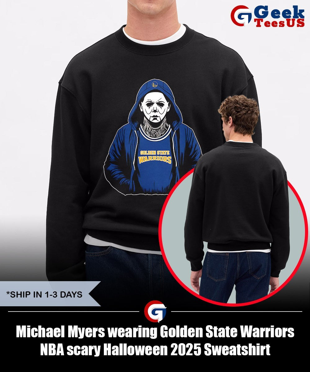 Michael Myers wearing Golden State Warriors NBA scary Halloween 2025 shirt
