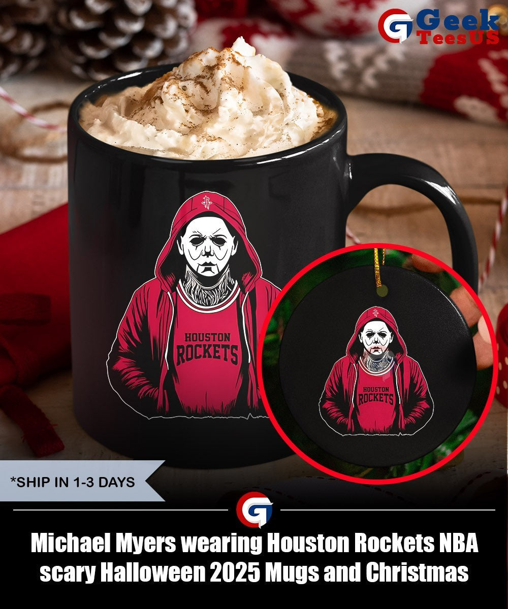 Michael Myers wearing Houston Rockets NBA scary Halloween 2025 shirt
