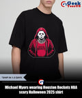 Michael Myers wearing Houston Rockets NBA scary Halloween 2025 shirt
