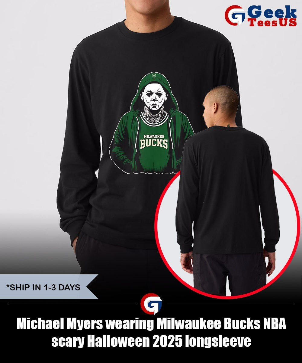 Michael Myers wearing Milwaukee Bucks NBA scary Halloween 2025 shirt