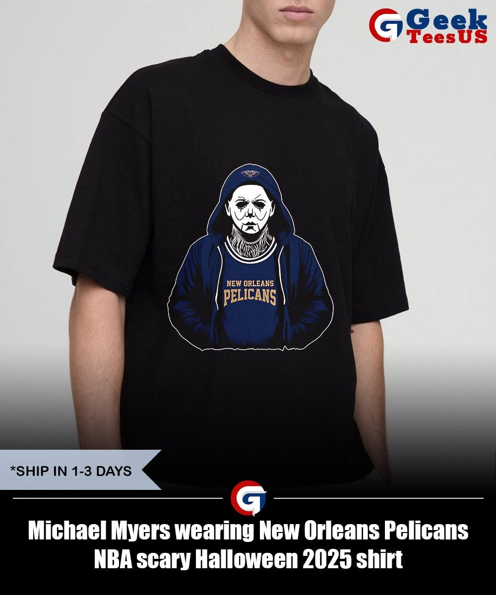 Michael Myers wearing New Orleans Pelicans NBA scary Halloween 2025 shirt