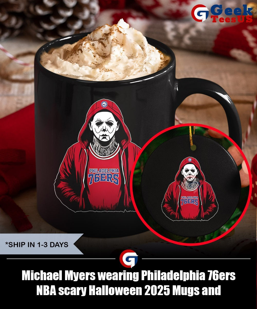 Michael Myers wearing Philadelphia 76ers NBA scary Halloween 2025 shirt