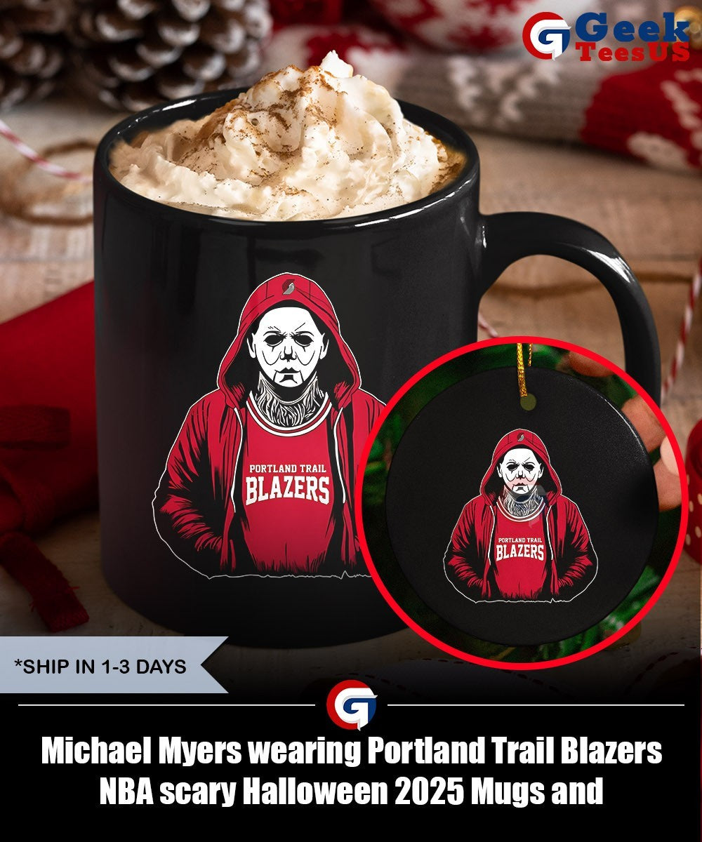 Michael Myers wearing Portland Trail Blazers NBA scary Halloween 2025 shirt