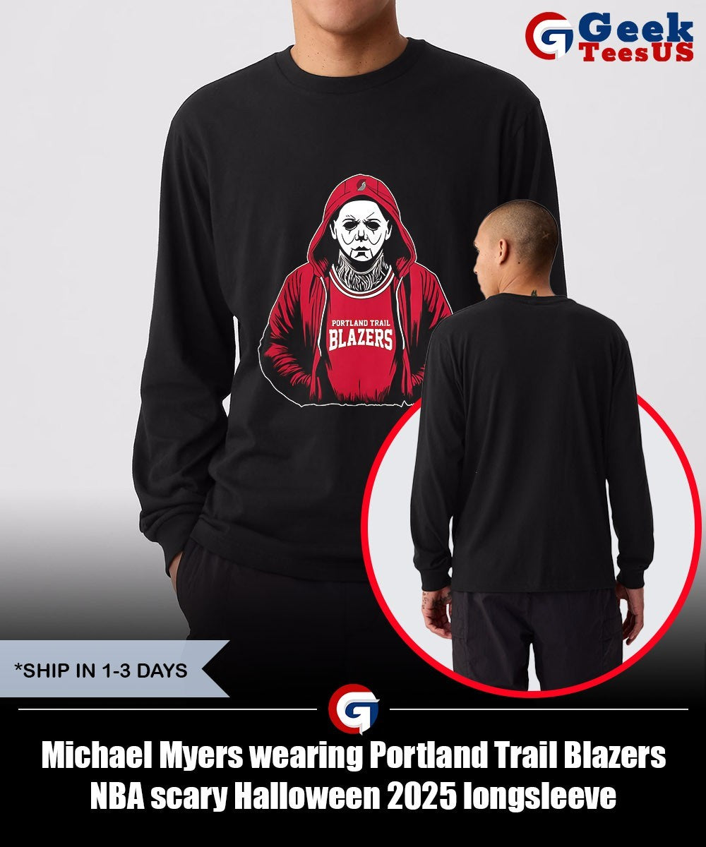 Michael Myers wearing Portland Trail Blazers NBA scary Halloween 2025 shirt