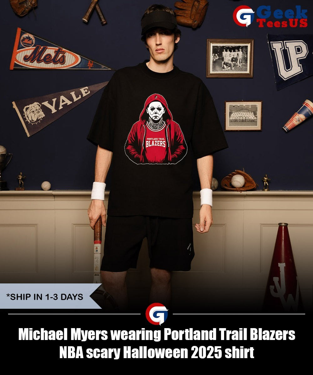 Michael Myers wearing Portland Trail Blazers NBA scary Halloween 2025 shirt
