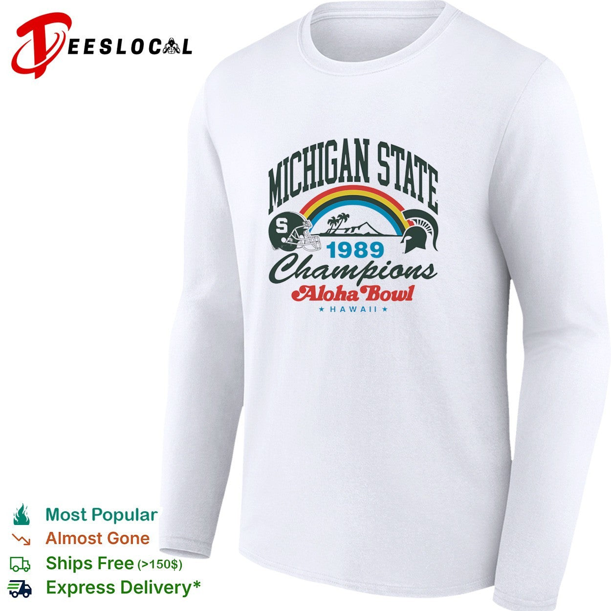 Michigan State Spartans 1989 Aloha Bowl champions Hawaii helmet shirt