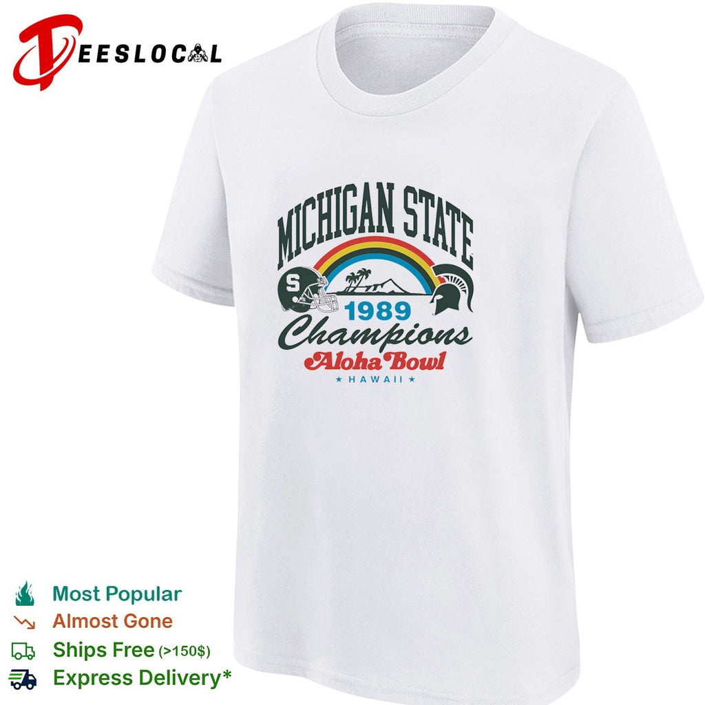 Michigan State Spartans 1989 Aloha Bowl champions Hawaii helmet shirt