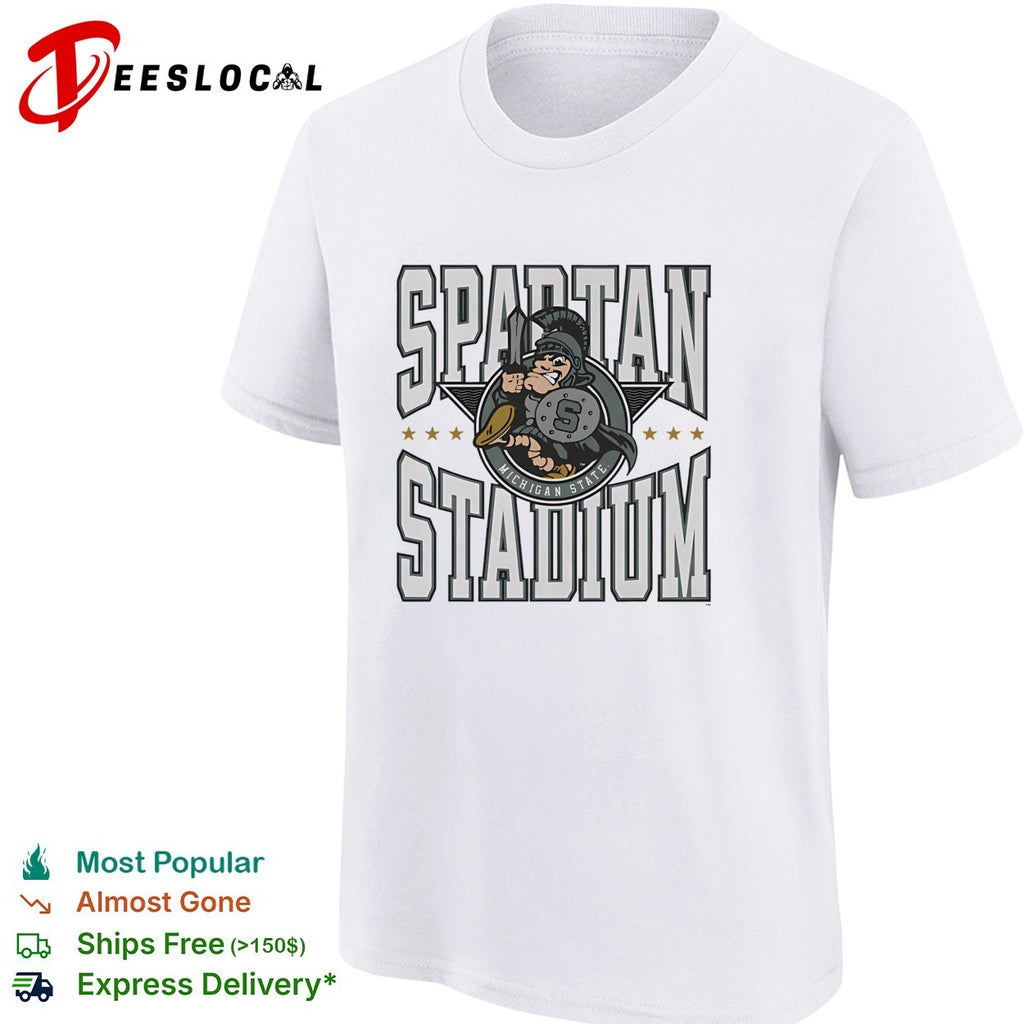 Michigan State Spartans mascot warrior holding sword Spartan Stadium shirt