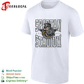 Michigan State Spartans mascot warrior holding sword Spartan Stadium shirt