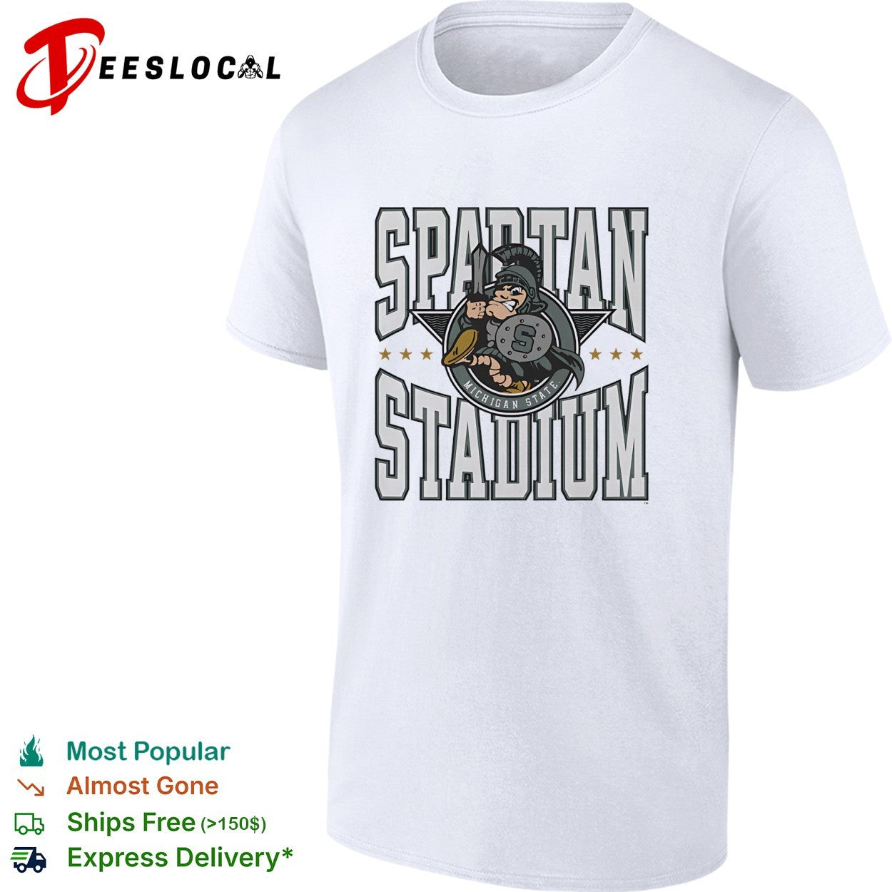 Michigan State Spartans mascot warrior holding sword Spartan Stadium shirt