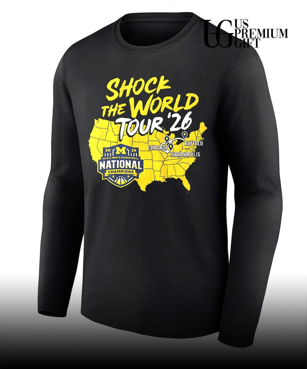 Michigan Wolverines NCAA MBB 2026 National Champions shock the World tour shirt