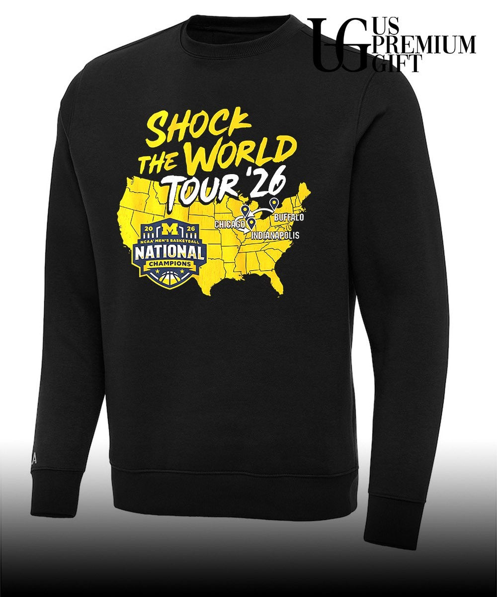 Michigan Wolverines NCAA MBB 2026 National Champions shock the World tour shirt