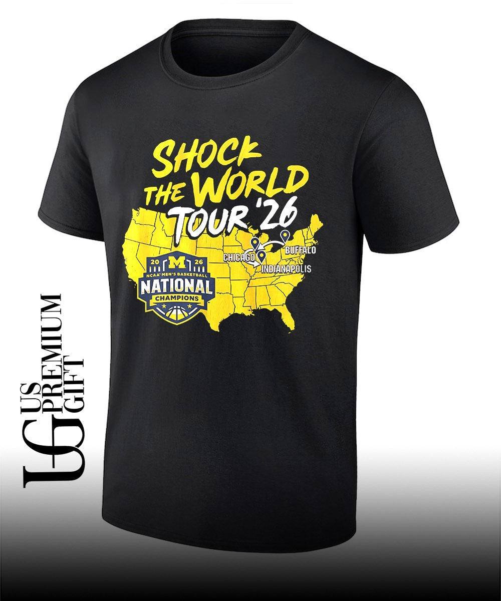 Michigan Wolverines NCAA MBB 2026 National Champions shock the World tour shirt
